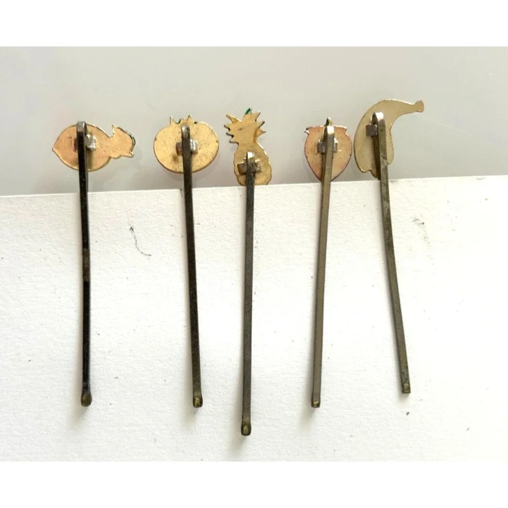 Vintage Enameled Fruit Bobby Pins Lot 5 Banana Strawberry Lemon Tomato Pineapple